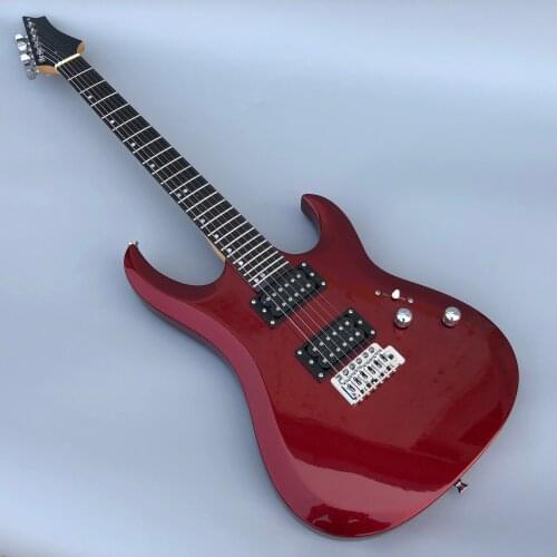 High quality electric guitar, metal red paint, small double rocking bridge, chrome plated accessories, rose wood fingerboard, po