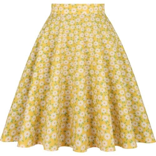 2021 New Beach High Waist Summer Skirt Women Fashion Casual Yellow Daisy Printed Skirt VD0020