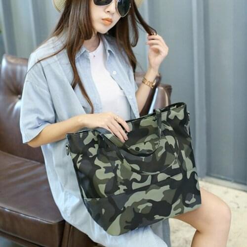 Korean Simple Fashion Handbags for Women Camouflage Oxford Weekender Tote Large Capacity Ladies Shoulder Bags Big Travel Purses