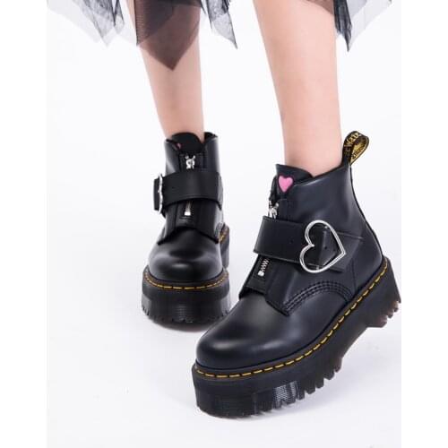 Genuine Leather Pink Love Buckle Zipper Thickened Bottom Increased Breathable Motorcycle Boots Womens Short Boots Womens Shoes