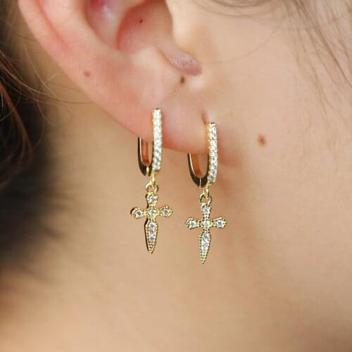 Gold Color Cross Earrings for Women Cross Pendant Earrings Drop Earrings fashion CZ CLASSIC Fashion Jewelry Accessories