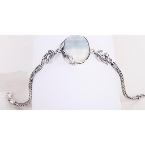 UM US JEWELRY Larimar Natural Stone Handmade 925 Sterling Silver Women Wristbands