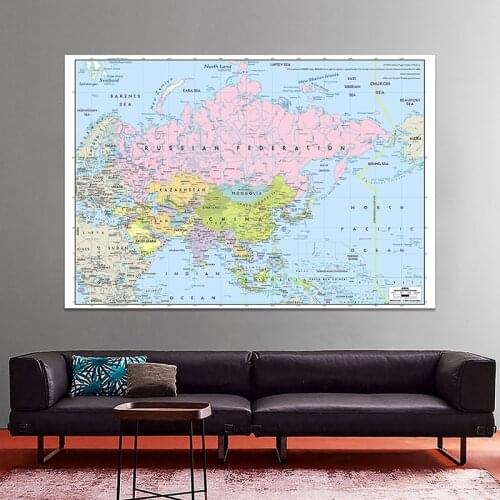 150x100cm Non-woven Waterproof Map of Asia Mercator Projection Without National Flag for Education Vintage World Map Wallpaper