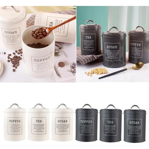3pcs Kitchen Storage Tins Canister Set with Lid Tea Coffee Sugar Bread Bin Jar
