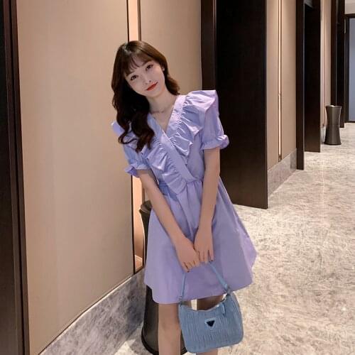 809# Maternity Clothes Summer Cotton V Neck Solid Color Loose Stylish Dress for Pregnant Women Mom Dress