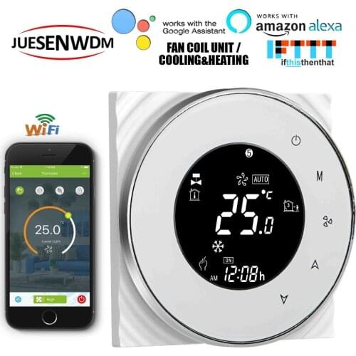 95-240VAC 4pipe 2pipe Smart WIFI temperature thermostat control for heat cool temp Works with Alexa Google home
