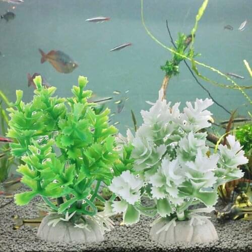 OOTDTY Aquatic Plants Fish Tank Decor Artificial Green White Ornaments Aquarium Grass