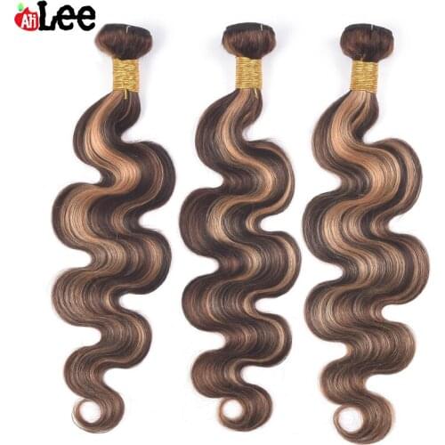 AliLee Highlight Body Wave 3 Bundles Ombre Brown 1/3 PCS P4/30 Human Hair 30 Inches Peruvian Hair Bundles Free Shipping