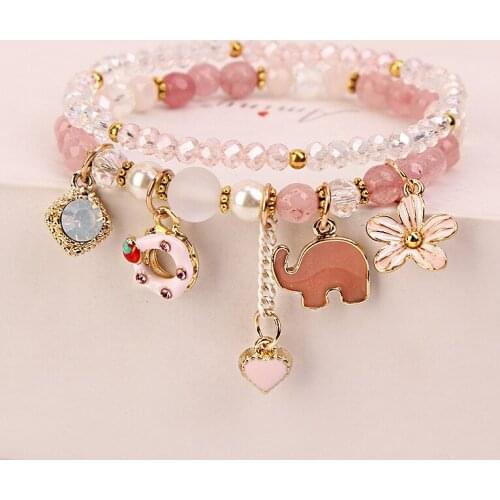 ATTRACTTO 2pcs/set Flower&Elephant Cuff Bracelets For Women Crystal DIY Bracelet Charm Jewelry Pulseras Mujer Bracelet SBR190533