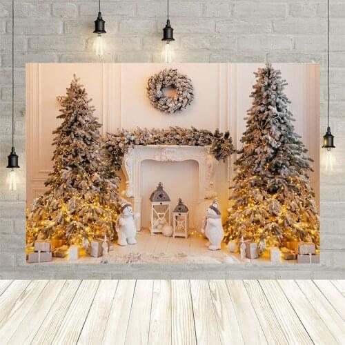 Avezano Happy Christmas Tree Winter Background Mistletoe Wreath Light Gift Decor Children Backdrops For Photo Studio Photophone