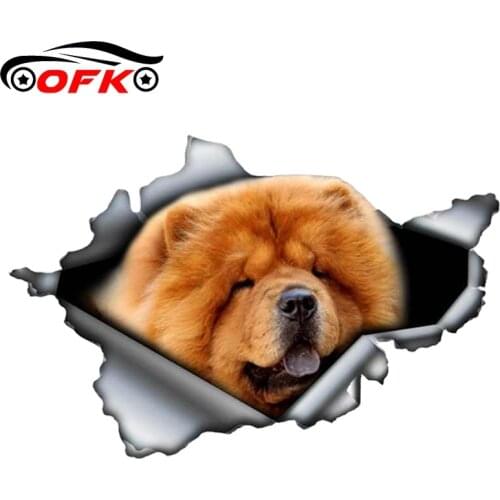 OFK Red Chow Car Sticker Torn Metal Decal Reflective Vinyl Dog Stickers Personality Decoration 13cm X 8.8cm