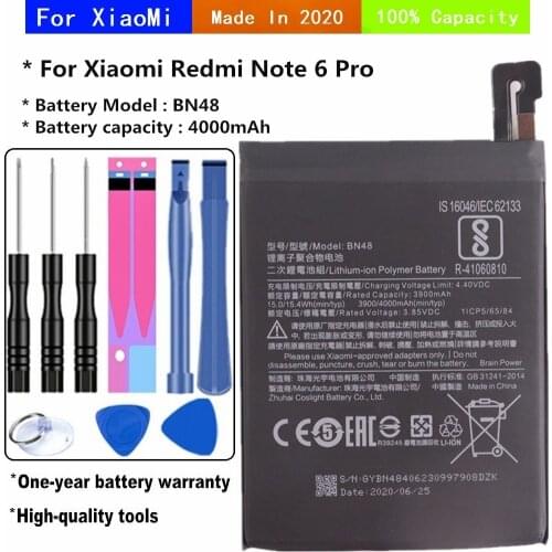 BN48 Battery For Xiaomi Redmi Note 6 Pro Note6 Pro Mobile Phone Battery Original Capacity 4000mAh Replacement Batteries + Tools