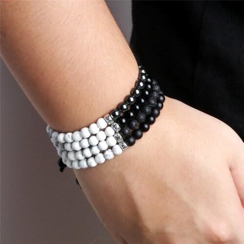 Simple Women Braided Bracelet 6mm White Turquoises Natural Stone Beaded Adjustable Handmade Bracelets for Men Jewelry Pulseras