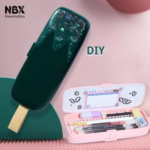 Building Blocks Pencil Case Ice Cream School Kawaii Pencilcase for Gills Boys Assembled DIY Pen Case Box Storage Pouch Supplies