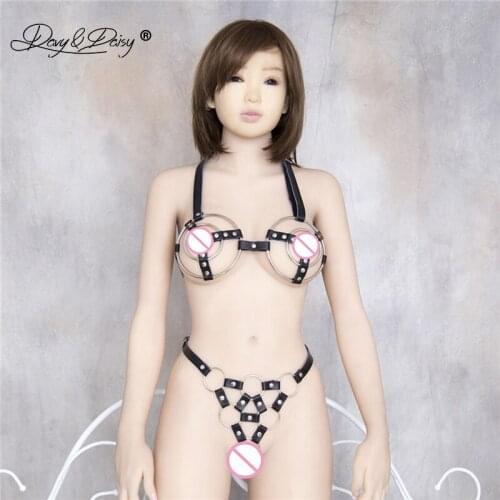 DAVYDAISY Women Sexy Bra Metal Rings Open Bust Bralette Harness PU Leather Panties Thongs Sexy Lingerie Exotic Sets SE510