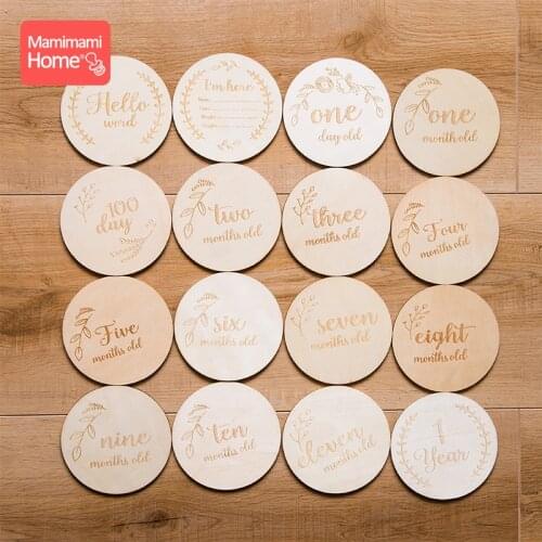 Mamihome 16pc Baby Wooden Teethers Newborn Milestone Card Personalized Customization Chewing Chips Wooden Blank ChildrenS Goods
