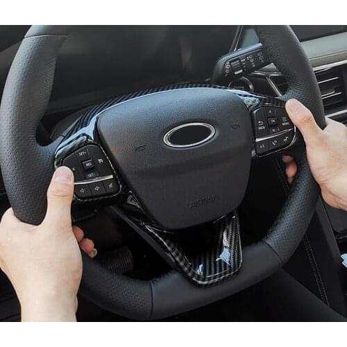 For Ford Kuga Escape 2020 2021 ABS Matte Carbon Fiber Steering Wheel Cover Trims Stickers Car Accessories Styling Frame