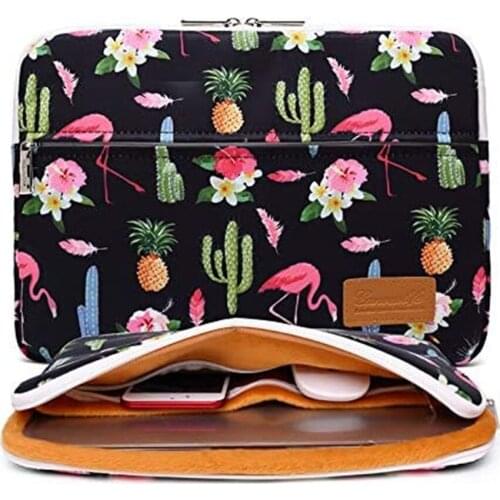 Flamingo pattern 360 degree waterproof and shockproof protection 13 inch canvas laptop liner bag with pocket 13 inch 13.3 inch l