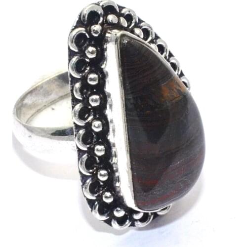 Genuine Iron Tiger Eye Ring Silver Overlay over Copper, USA Size : 7.25 , R7405