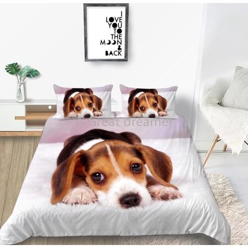 Animal Dog Bedding Sets 3D Print Fashion Duvet Cover Queen King Twin Full Design Lovely Pet Dog Bed Set For Kid Adults