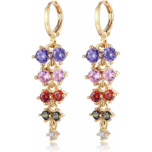 KSRA 2020 Korean Elegant Version Colored Rhinestones Copper Jewelry Women Gift Fashion Temperament Long Cubic Zirconia Earrings