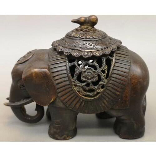 Old Chinese Dynasty Palace Bronze Elephant Statue Incense Burner Censer