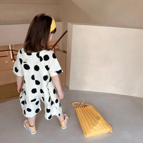 Summer fashion dot Plane shape loose short sleeve bodysuits Kids Children loose cotton wide leg jumpsuits 2-7Y
