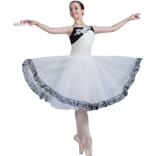 Ivory & black spandedx Top Bodice with Long Romantic Ballet Tutu Girl & Women Dancewear Ballet Tutu
