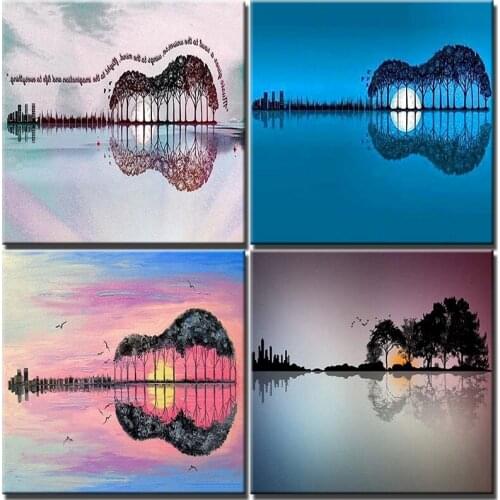 Oil Painting By Numbers Diy City Guitar Abstract Landscape Room Wall Art Unframed Paint For Adults Kit Home Decor Pcture Gift