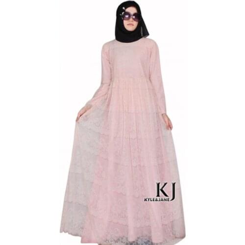 Muslim women dress djellaba casual abaya plus size caftan lace long dress turkish dubai robe arab traditional clothing KJ