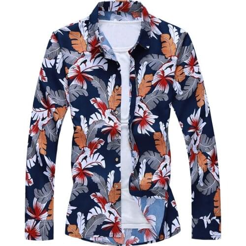 2019 Mens Floral Printed Slim Fit Casual shirt male fashion Brand Holiday Party Long Sleeve Dress Shirts Multiple colors 7XL