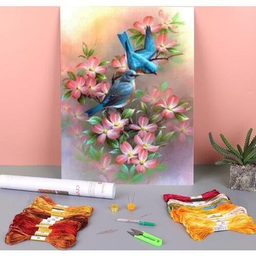 Animal Bird Printed Fabric 11CT Cross Stitch Set Embroidery DMC Threads Knitting Sewing Handmade Needlework Stamped Mulina