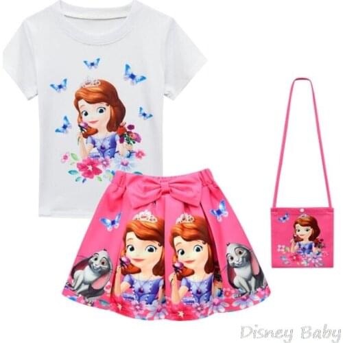 New Disney Princess T-shirt Skirt Baby Child Suit Fashion Girls Clothing Sets Sofia Childrens Clothes Shirt Dress