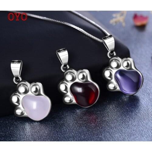 Real S925 Sterling Silver Crystal Dog Footprint Pendant
