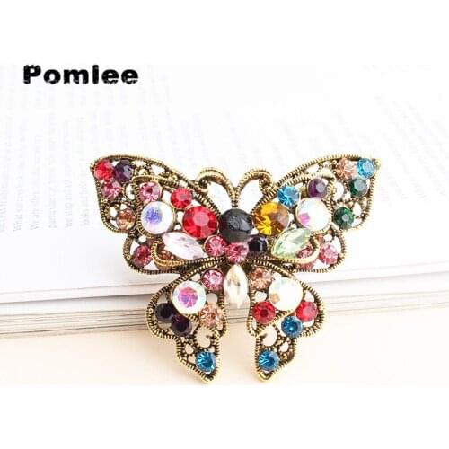 Pomlee Rhinestone Butterfly Brooches For Women Anti-gold Jewelry Insect Pin Brooch Colorful Enamel Fashion Accessories