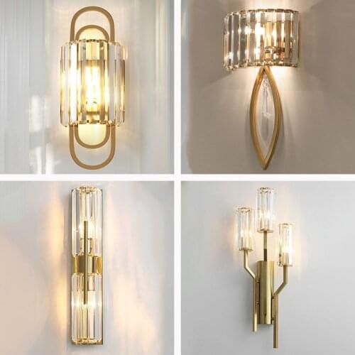 Postmodern Crystal Luxury Living Room Gold Wall Lamp Simple Bedroom Background High-end LED Indoor Lighting Fixtures