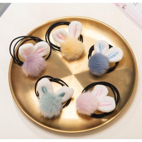 Cute Cartoon Hair Ring Plush Bunny Girl Elastic Rubber Band Ponytail Head Rope Hair Accessories Women Headdress Hand Rope