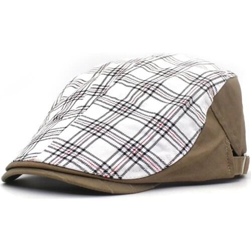 Spring Summer Plaid Newsboy Caps Men Cotton Flat Peaked Cap Women Painter Beret Hats 16