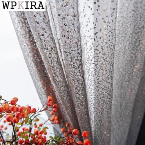 Nordic Gradient Shining Sequins Curtains for Living Room Light Grey Sheer Voile Drape Balcony Kitchen Bay Window Blinds S363#D