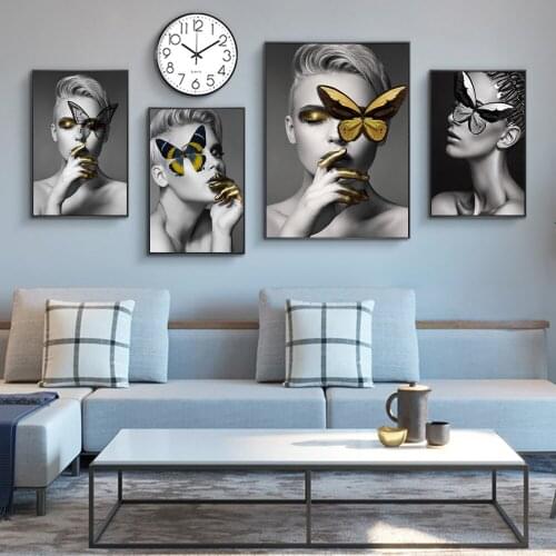 Nordic Art Sexy Girls Cover Face Canvas Art Posters And Prints Gold Lips Canvas Paintings On the Wall Art Pictures Cuadros Decor