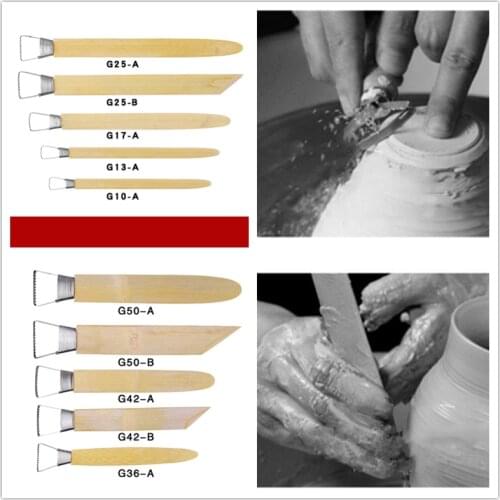 Clay Pottery Tool diy Artist Design Bamboo Handle Sharp Point Steel Ribbon with Teeth Ceramic Trimming Scraper Tools