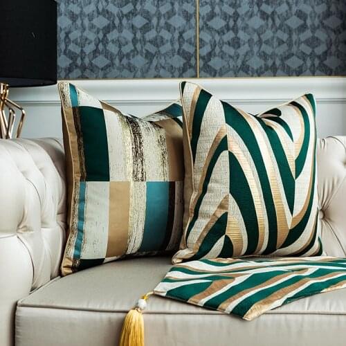 30x50/45/50cm Modern golden green stripes cushion cover geometric golden wave pillowcase sofa waist pillow cover for backrest