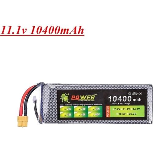 Ultra-high Capacity Lion Power 3S 11.1V 10400mAh Lipo Battery 30c to 40c T/XT60 Plug For Boat Car Quodcopter Parts
