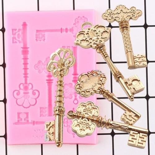 DIY Vintage Key Shape Silicone Fondant Mold Chocolate Sugarcraft Cake Decorating Tools Cupcake Kitchen Baking Candy Clay Moulds