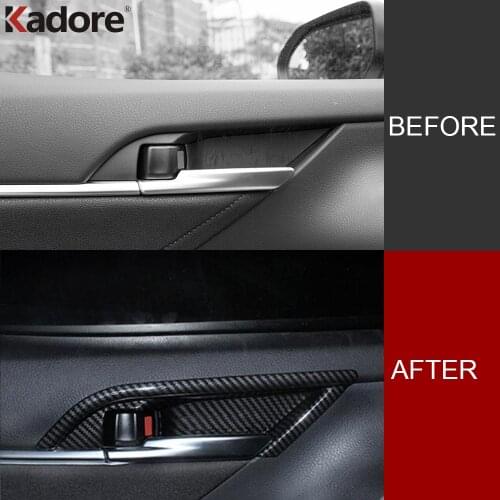 For Toyota Camry 70 2018 2019 2020 Carbon Fiber Inner Door Handle Bowl Frame Cover Trim Stickers Car Interior Accessories 4pcs