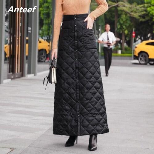 Black Down cotton plus size vintage 2021 high waist clothes autumn winter casual maxi long skirts womens skirt women streetwear