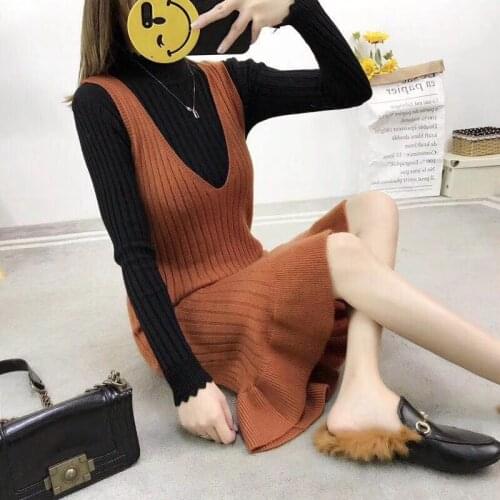 Women Dresses Knitwear 2021 Spring Spaghetti Straps Knitted Dress Women Ruffled Sweater Sleeveless Dress Vestido De Mujer