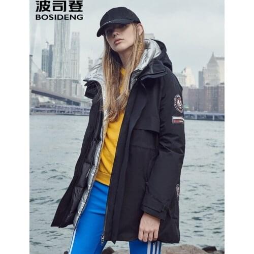 BOSIDENG Womens Winter Down Jacket Double Hats Hooded Mid-long Windproof Parkas Casual Down Jacket For Women B90142156