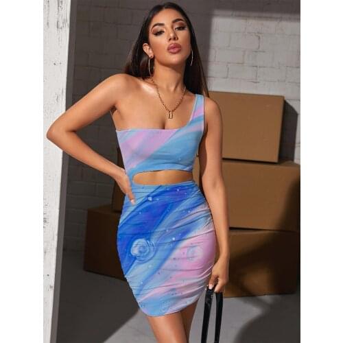 Giyu Brand Tie Dye Dresses Women Gradient Pleating Dizziness Halter Sleeveless Harajuku Vestido Sexy Womens Clothing Summer