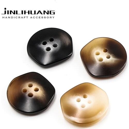 10pcs 18-30MM Irregular Unique Retro Resin Coat Buttons Black Brown 4-Holes for Jacket Dress DIY Craft Sew Cloth Decor Accessory